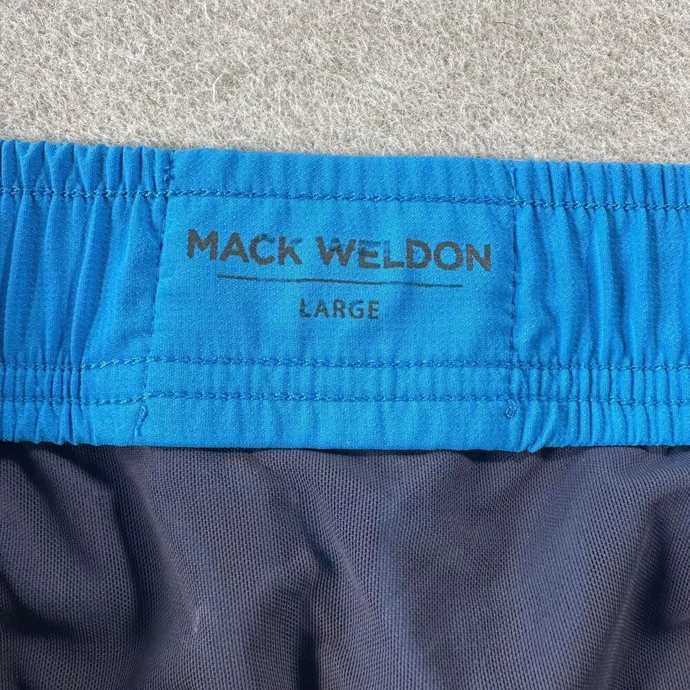 Mack Weldon Bathing Suit Men’s Swim Trunks Size L Blue Lined Zipper Pockets